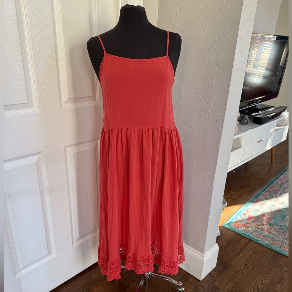 Free People "Intimately" Coral Lace Trim Tiered Maxi Dress.